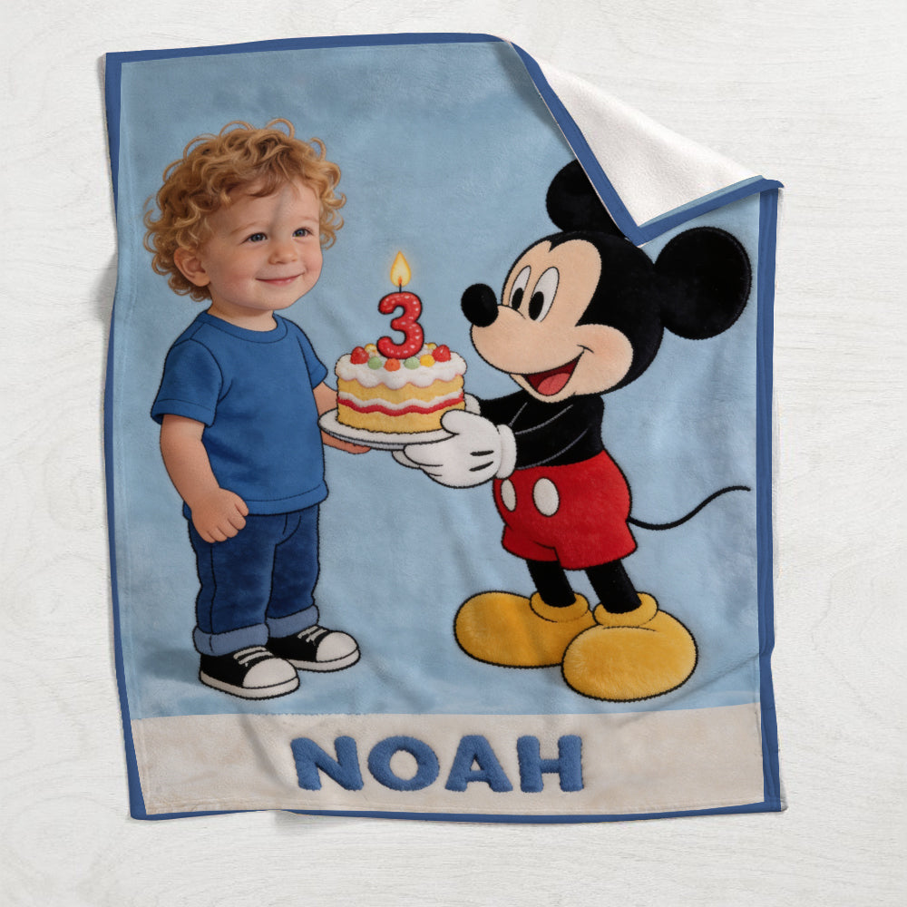 Custom From Photo, Any Character - Birthday Celebration Scene - Personalized Birthday Blanket