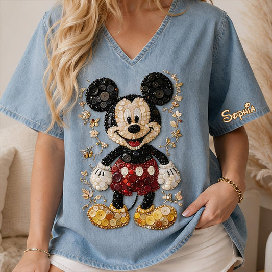 Button Mouse Friends Art Styled Shirt - Personalized Mouse Fully Printed V-Neck T-Shirt