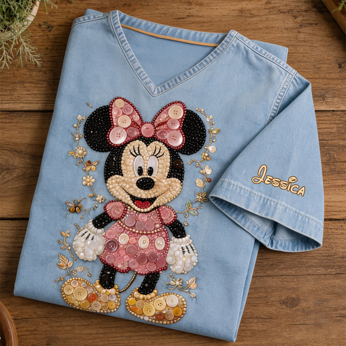 Button Mouse Friends Art Styled Shirt - Personalized Mouse Fully Printed V-Neck T-Shirt