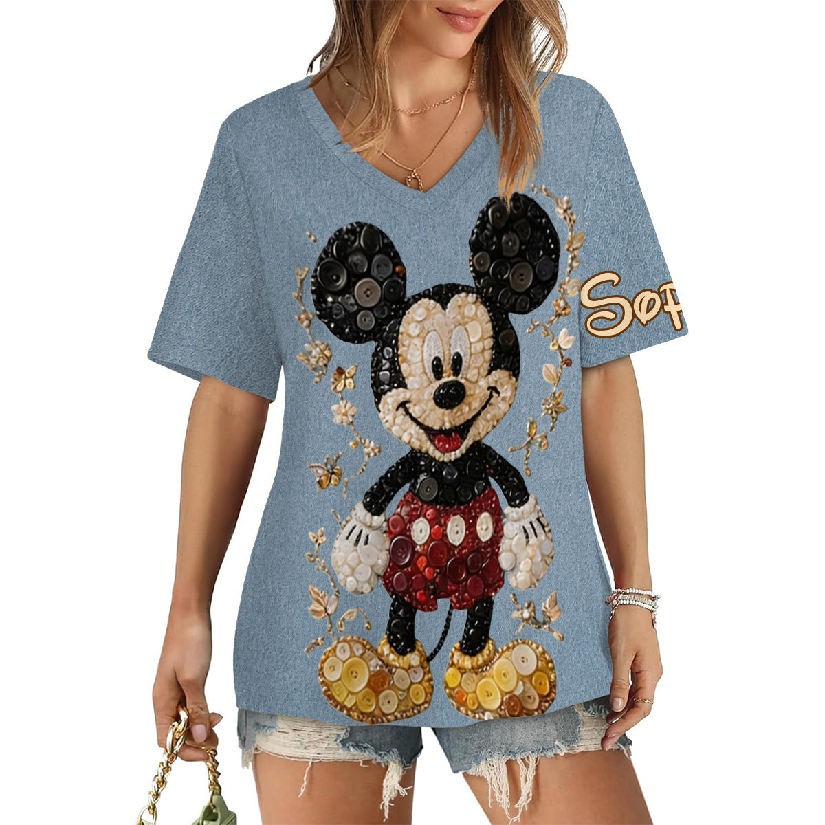 Button Mouse Friends Art Styled Shirt - Personalized Mouse Fully Printed V-Neck T-Shirt