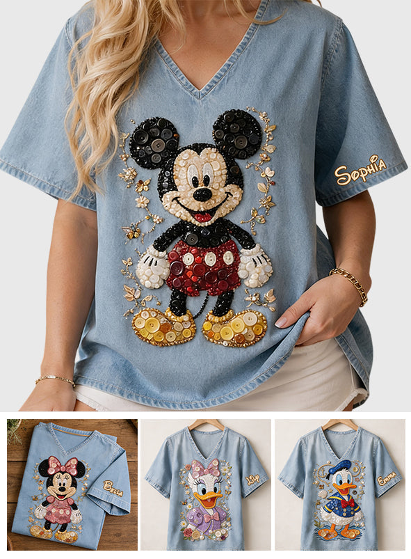 Button Mouse Friends Art Styled Shirt - Personalized Mouse Fully Printed V-Neck T-Shirt