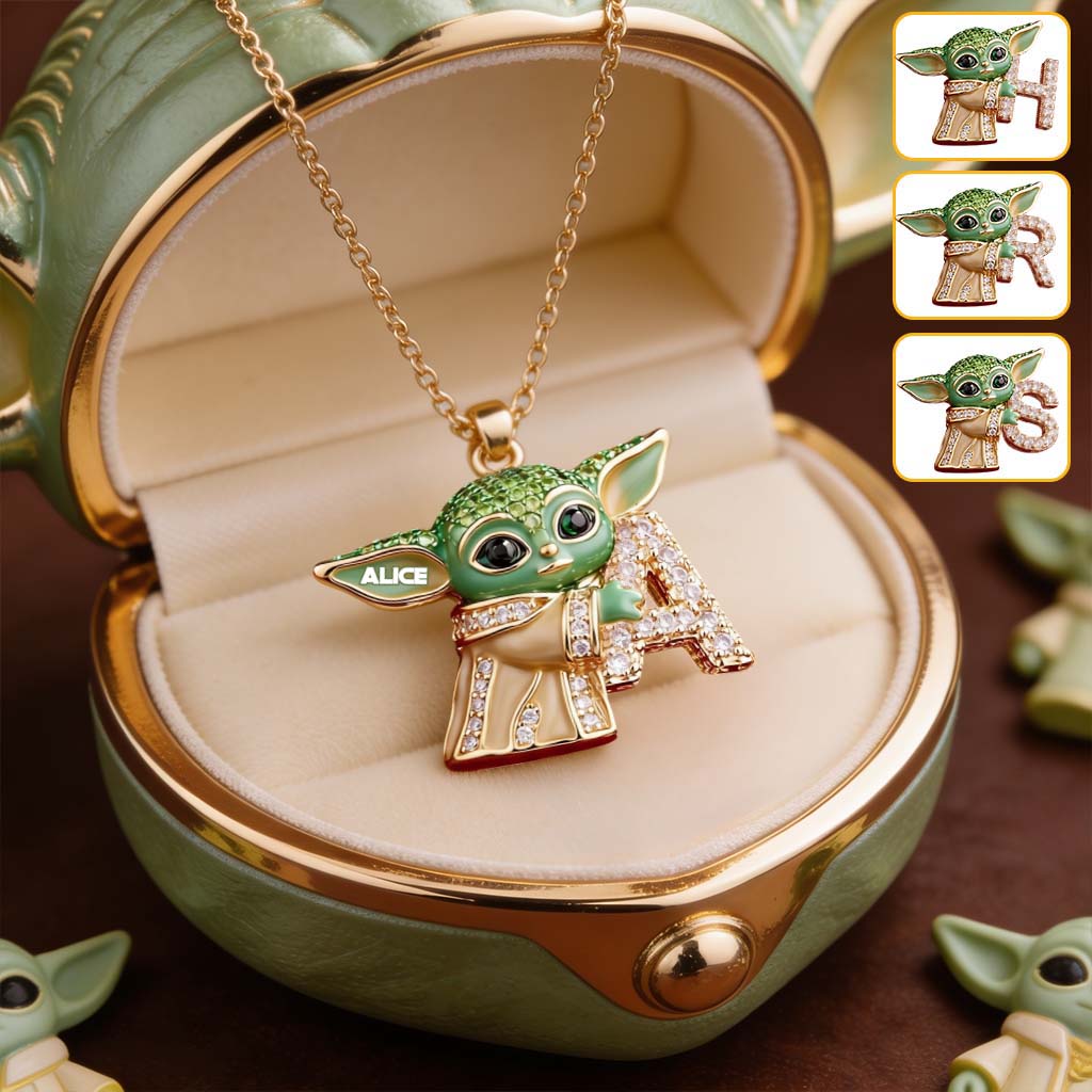 Galaxy Character Holding Love Letter - Personalized The Force Shaped Metal Pendant Necklace