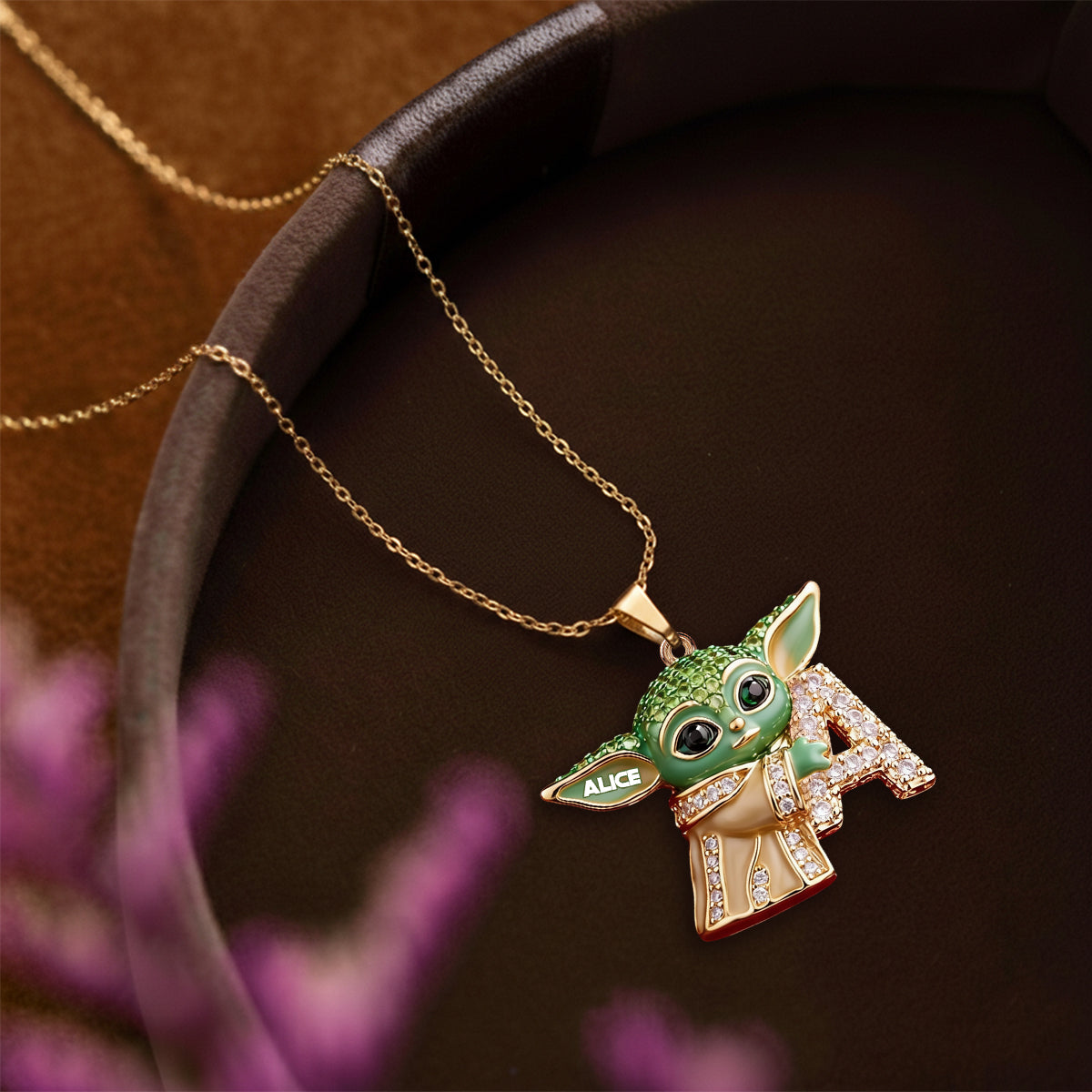 Galaxy Character Holding Love Letter - Personalized The Force Shaped Metal Pendant Necklace