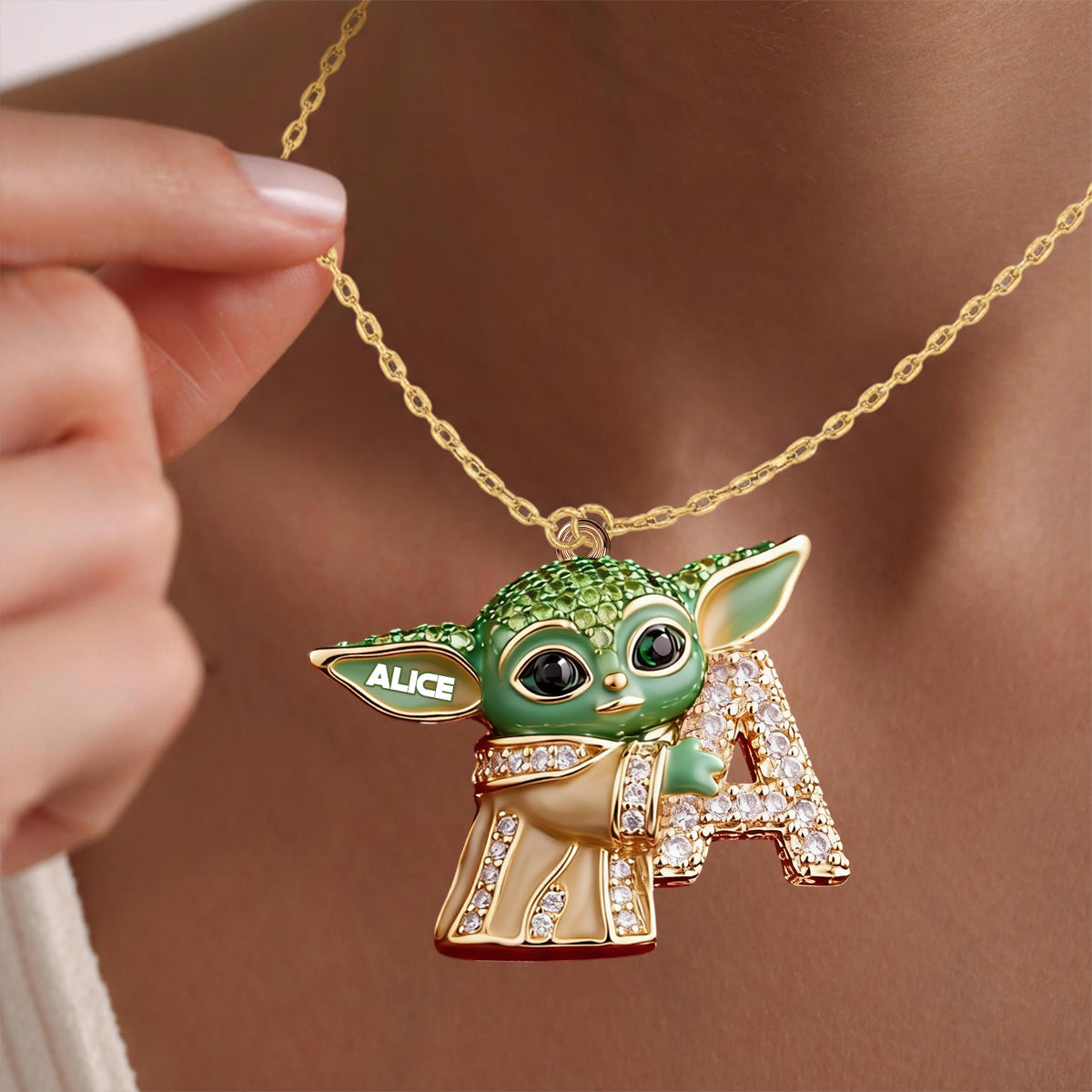 Galaxy Character Holding Love Letter - Personalized The Force Shaped Metal Pendant Necklace