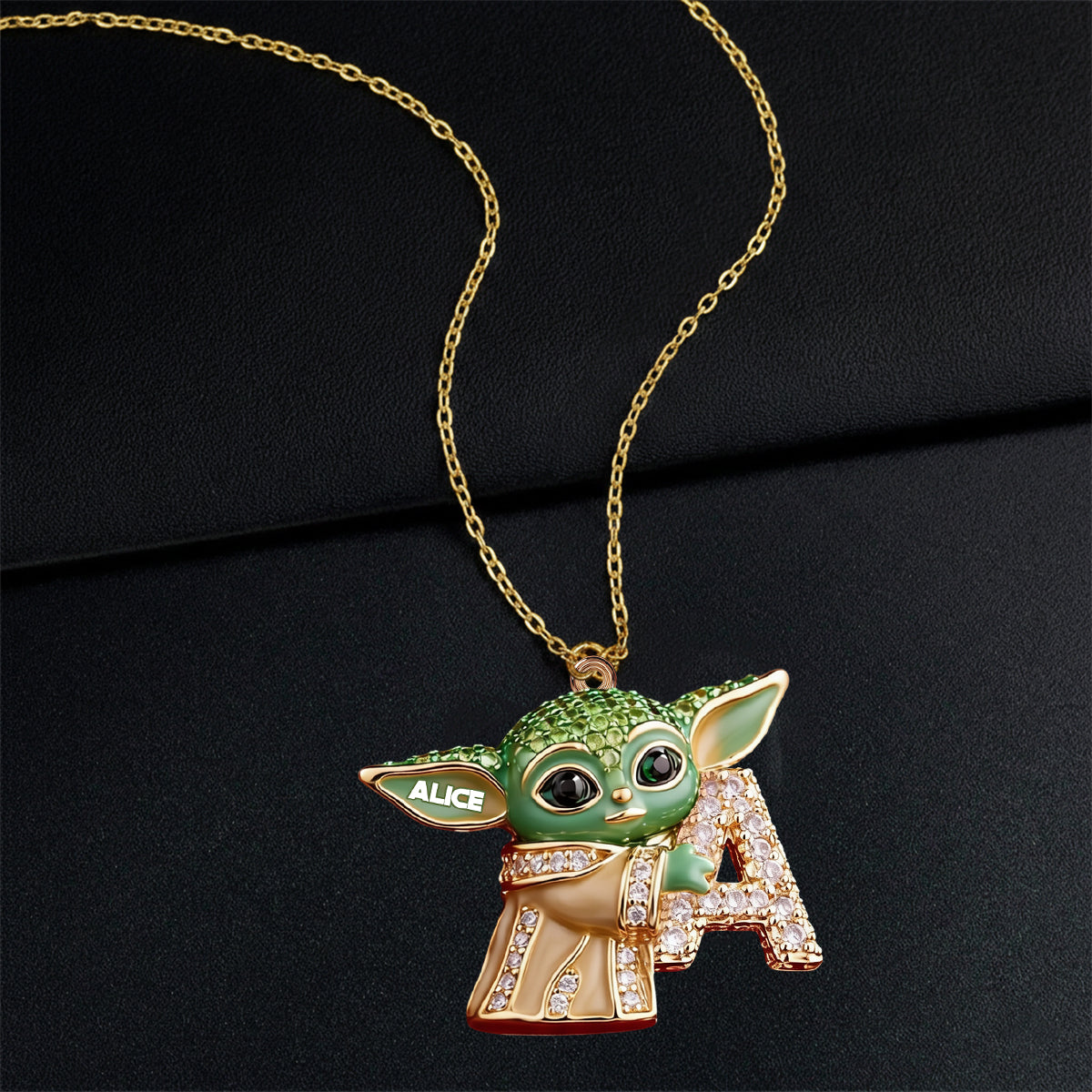 Galaxy Character Holding Love Letter - Personalized The Force Shaped Metal Pendant Necklace