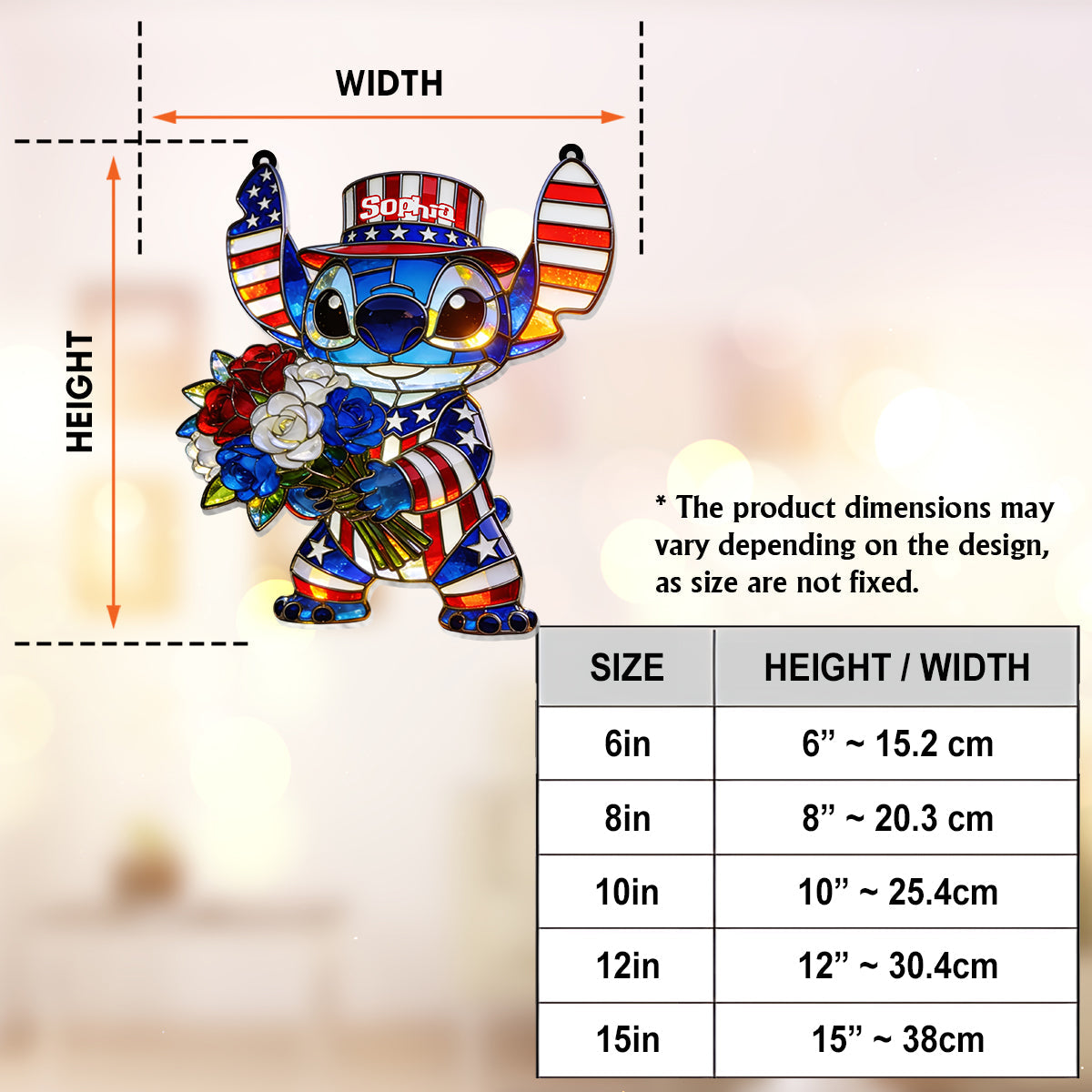 American Patriotic Alien Holding Flowers - Personalized Ohana Window Hanging Suncatcher Ornament