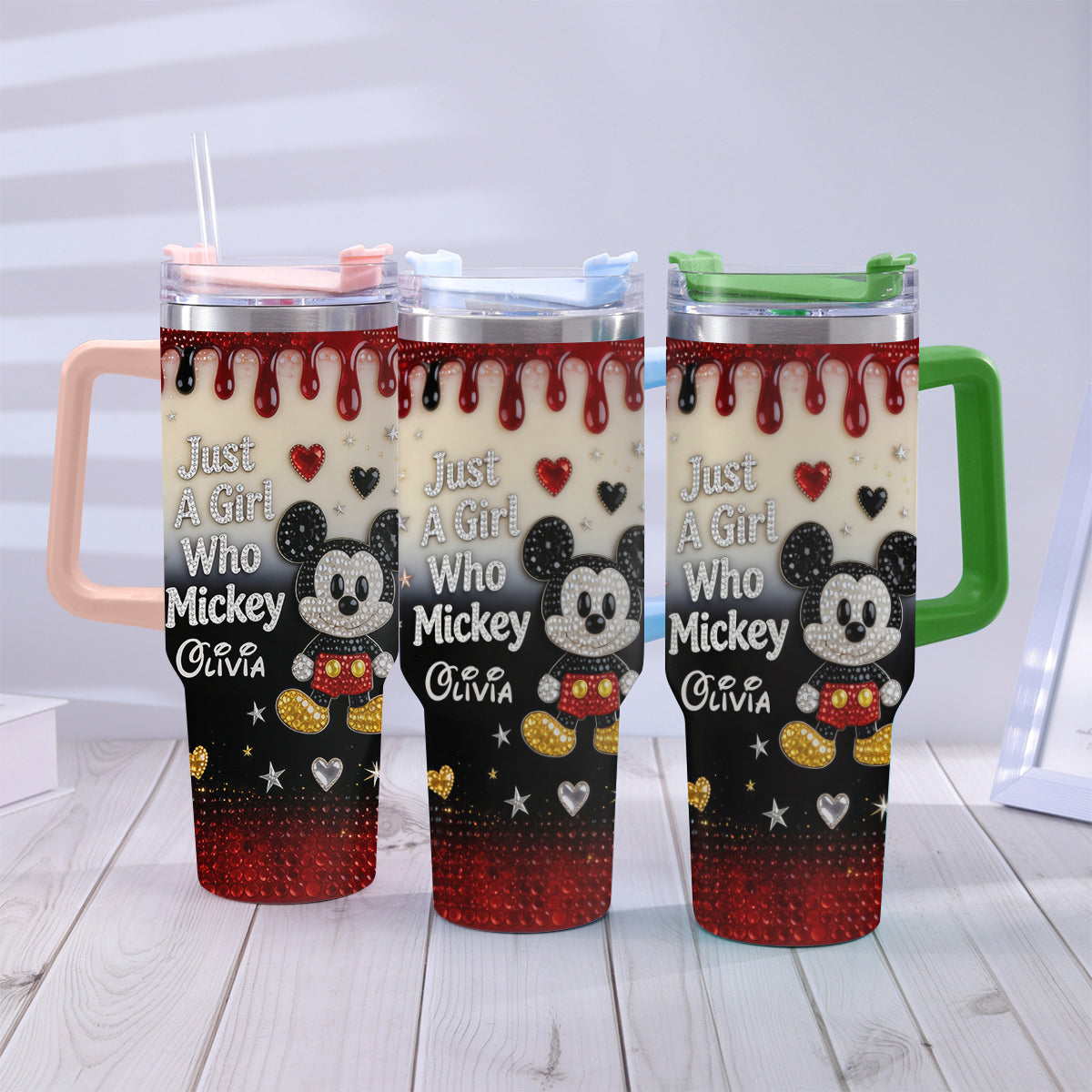 Just A Girl Who Loves The Mouses - Personalized Mouse Tumbler With Handle