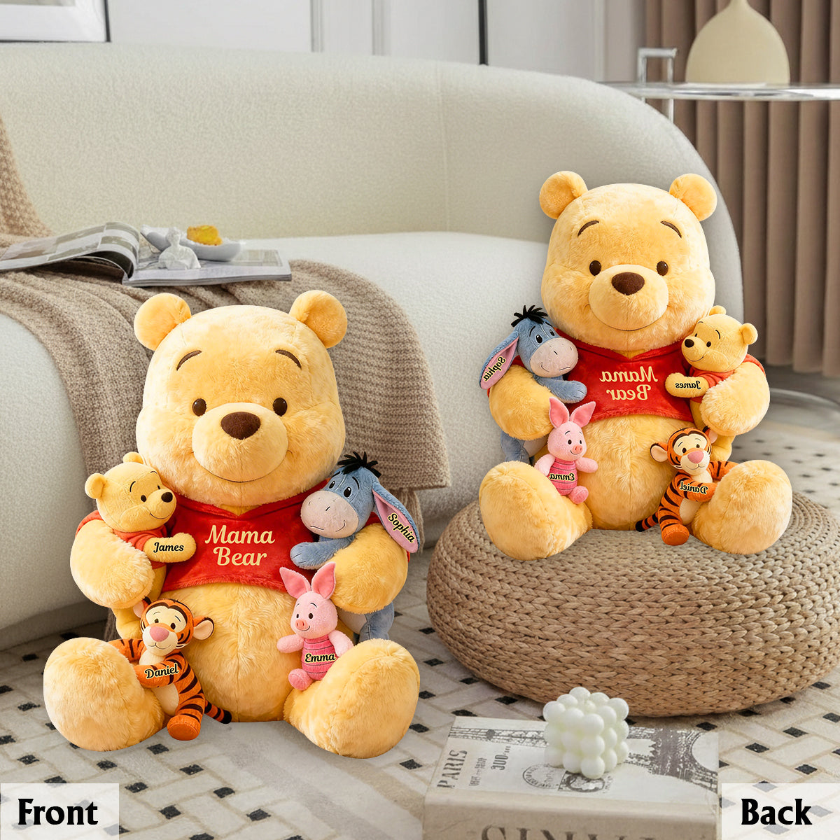 Mama Bear - Personalized Yellow Bear Premium Faux Fur Pillow
