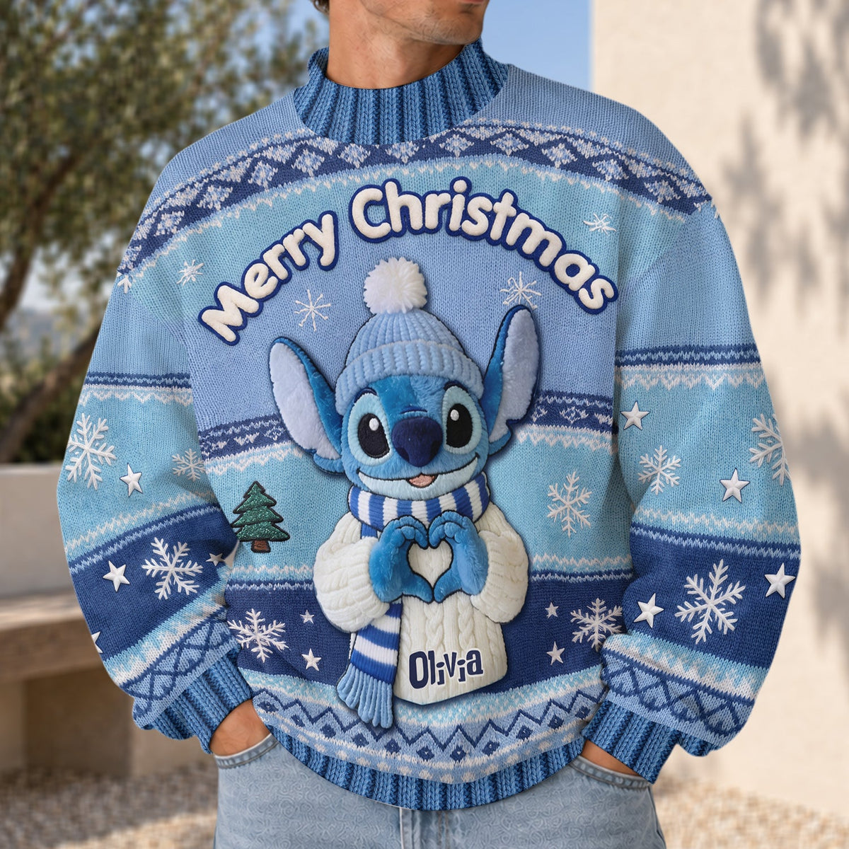 Blue Christmas - Personalized Ohana Mock Neck Sweatshirt