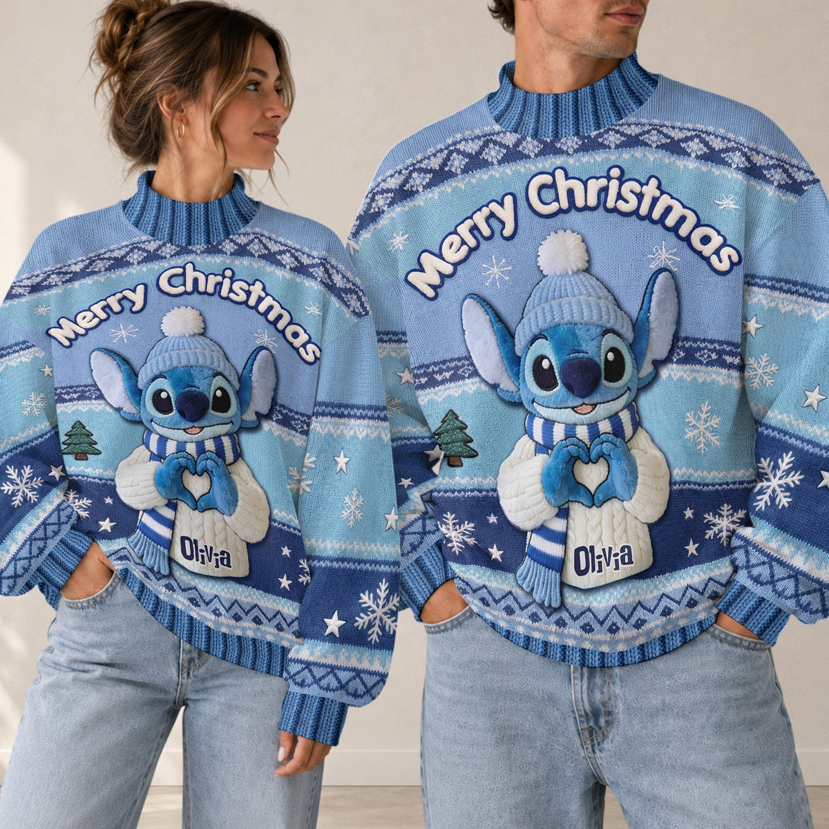 Blue Christmas - Personalized Ohana Mock Neck Sweatshirt