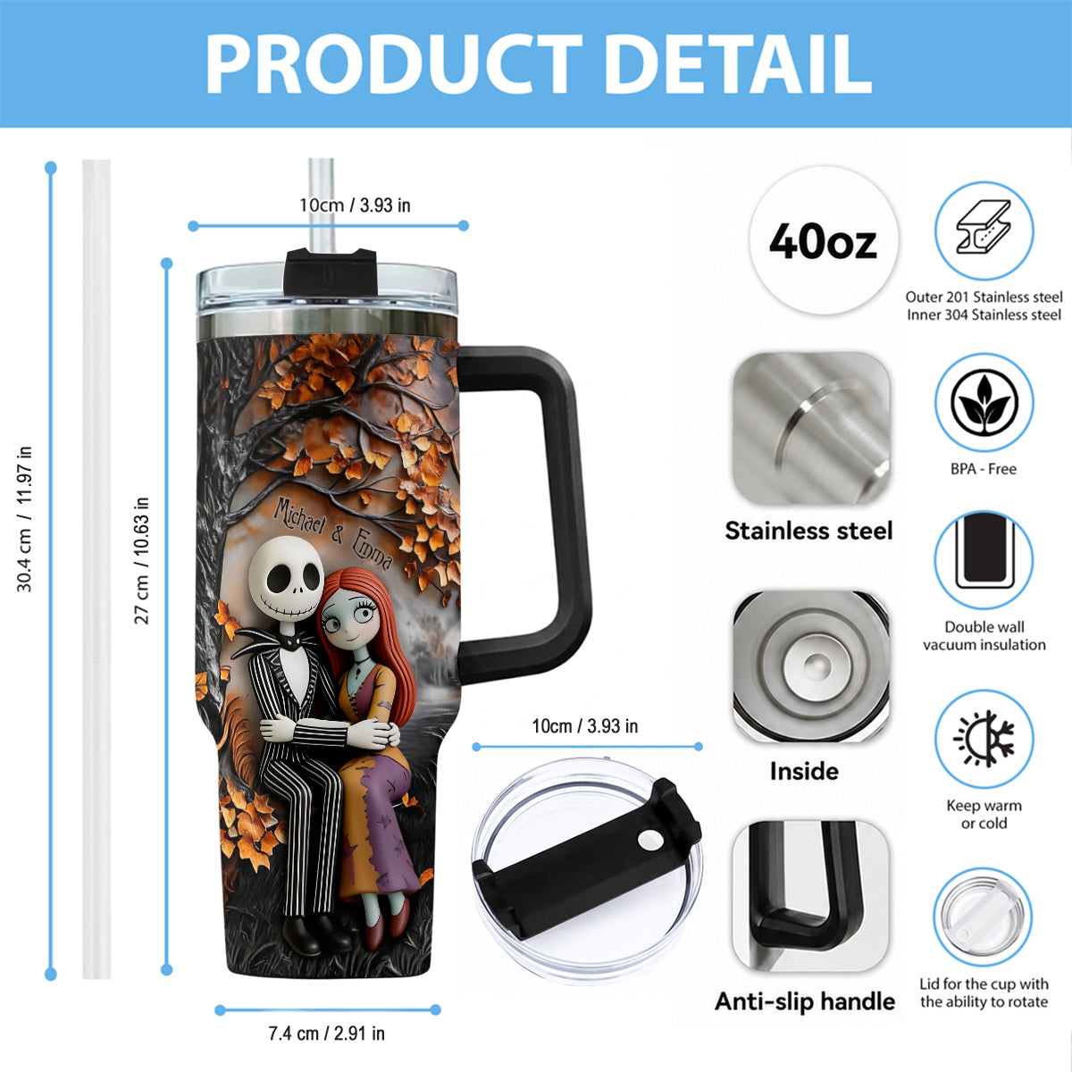 Till Death Do Us Part - Personalized Nightmare Tumbler With Plush Charm