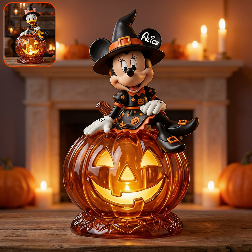 Pumpkin And Witch Cover Cartoon Character - Personalized Mouse Acrylic LED Night Light