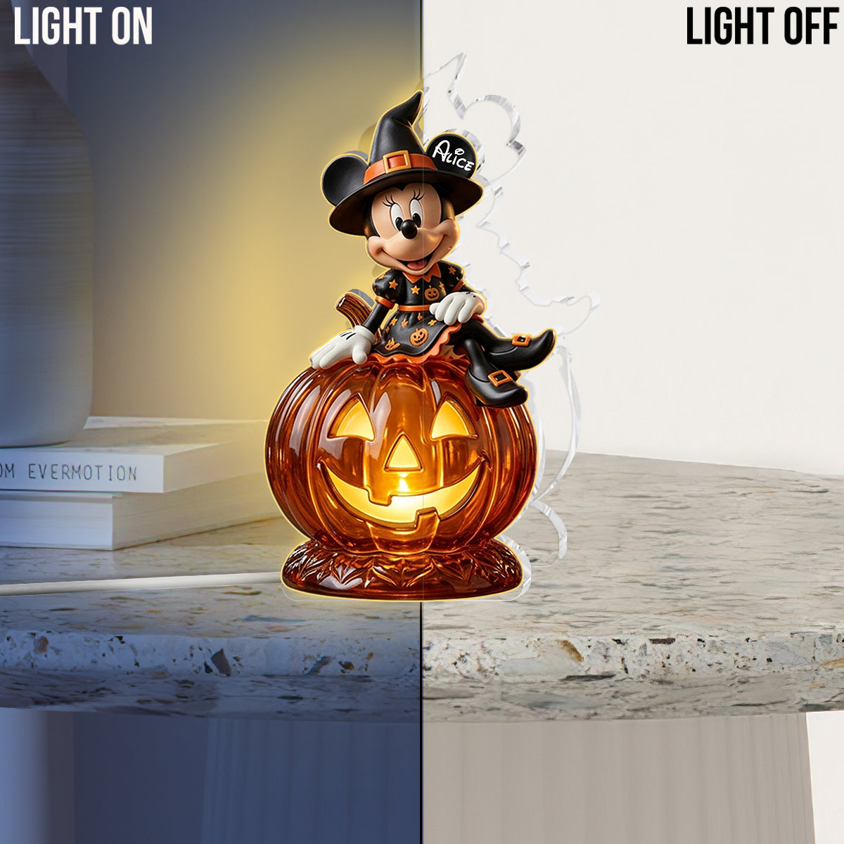 Pumpkin And Witch Cover Cartoon Character - Personalized Mouse Acrylic LED Night Light