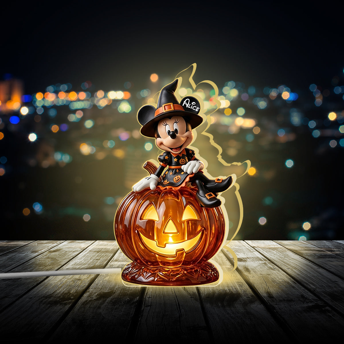 Pumpkin And Witch Cover Cartoon Character - Personalized Mouse Acrylic LED Night Light