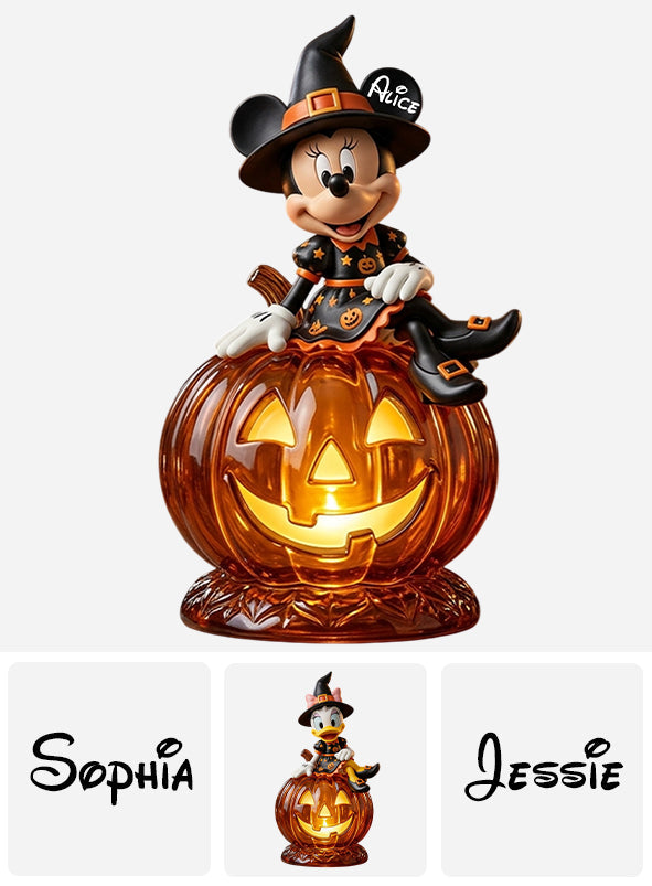 Pumpkin And Witch Cover Cartoon Character - Personalized Mouse Acrylic LED Night Light