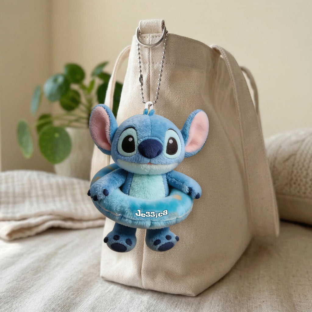 Blue Monster Summer Vibes - Personalized Ohana Beach Bag With Plush Charm