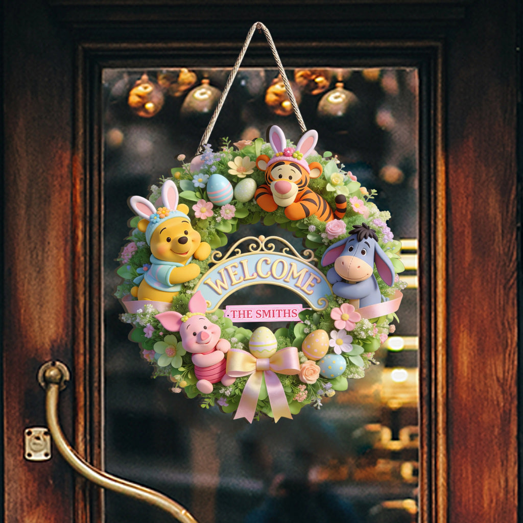 Easter's Day Friends - Personalized Yellow Bear Custom Shaped Wood Sign