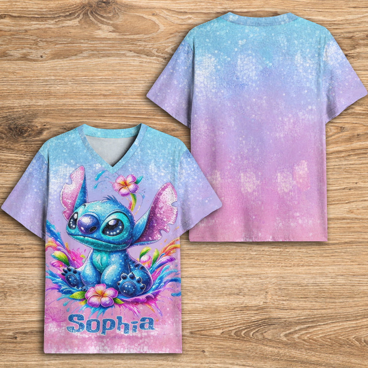 Blue Monster - Personalized Ohana Fully Printed V-Neck T-Shirt