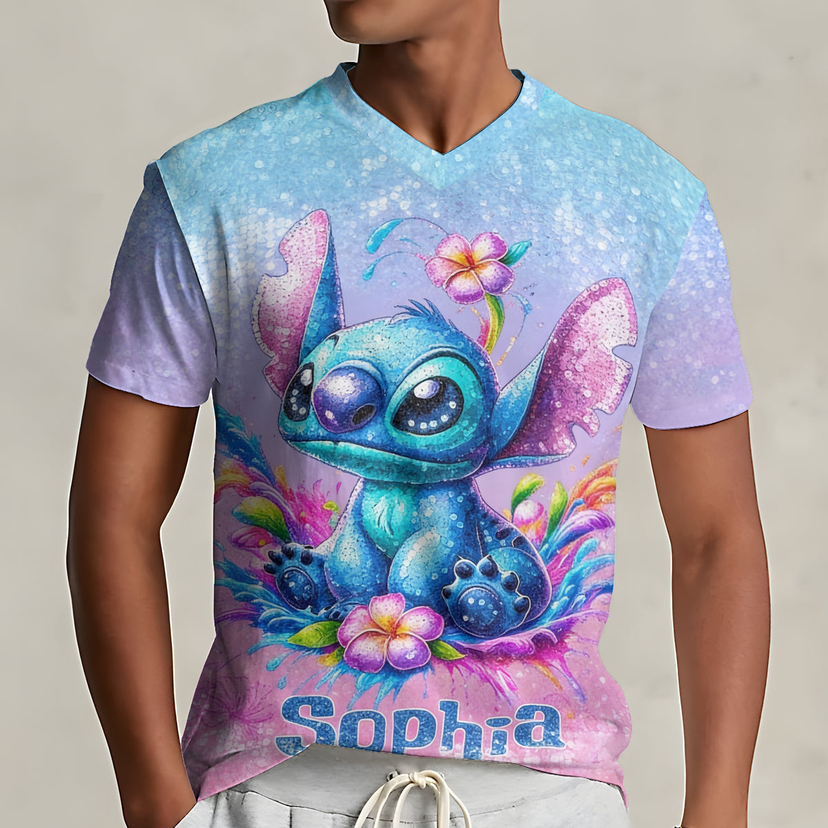 Blue Monster - Personalized Ohana Fully Printed V-Neck T-Shirt