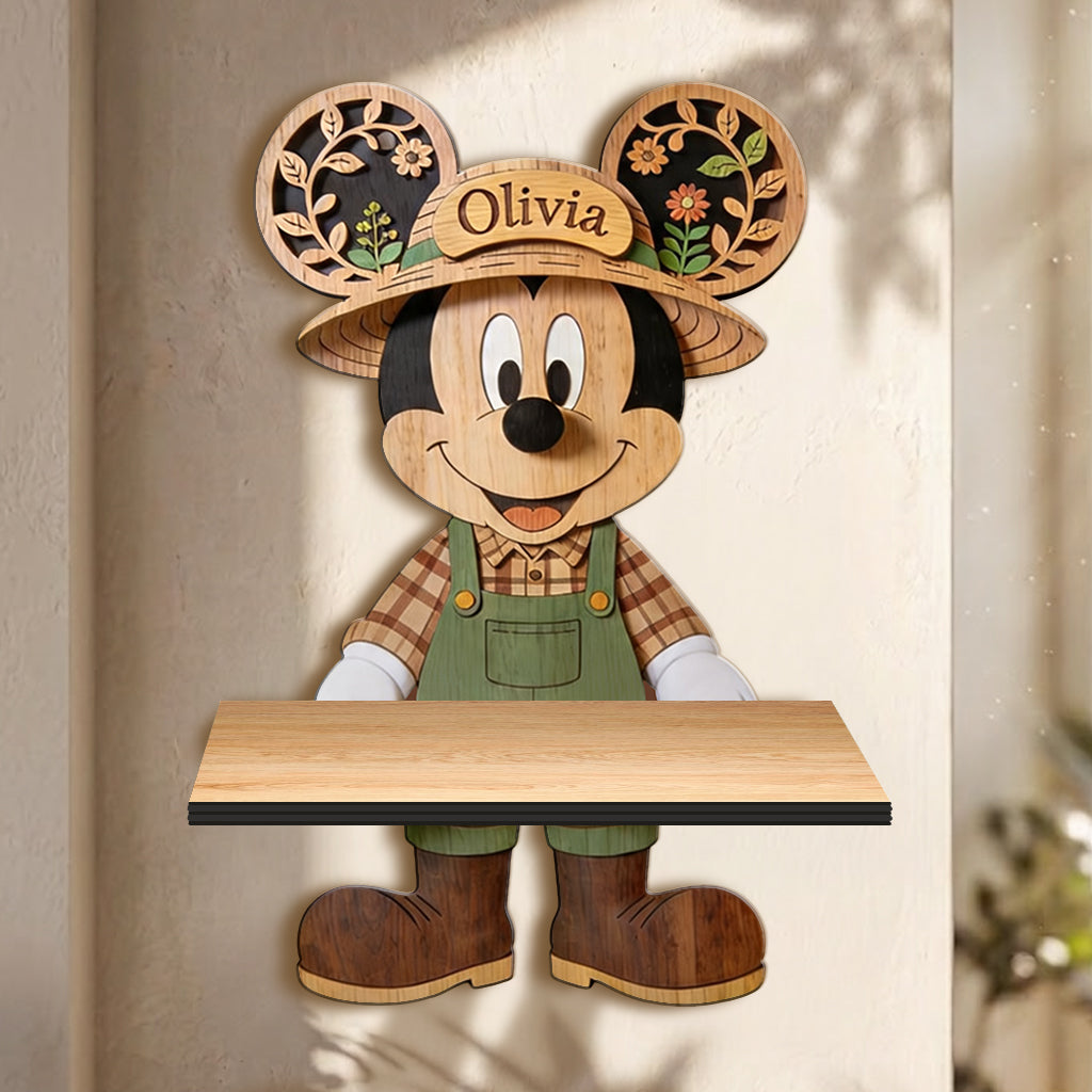 Cartoon Mouse Garden - Personalized Mouse Wooden Floating Shelf