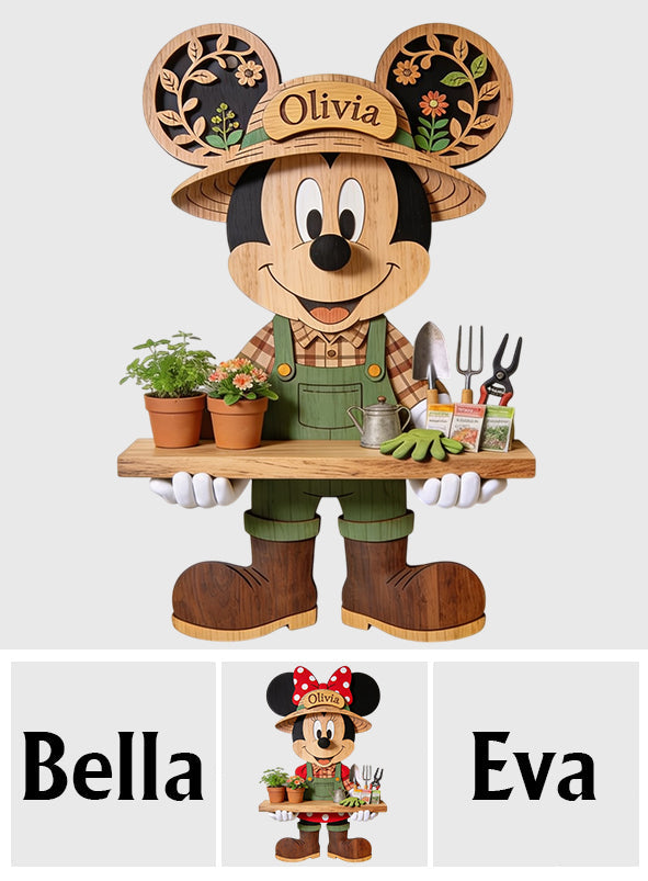 Cartoon Mouse Garden - Personalized Mouse Wooden Floating Shelf