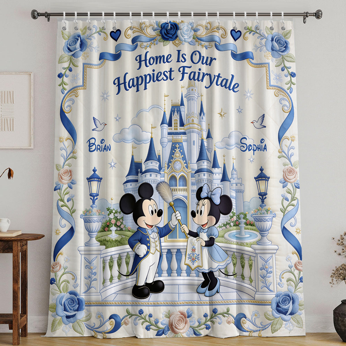Home Is Our Happiest Fairytale - Personalized Mouse Blackout Window Curtain/ Drapes Set