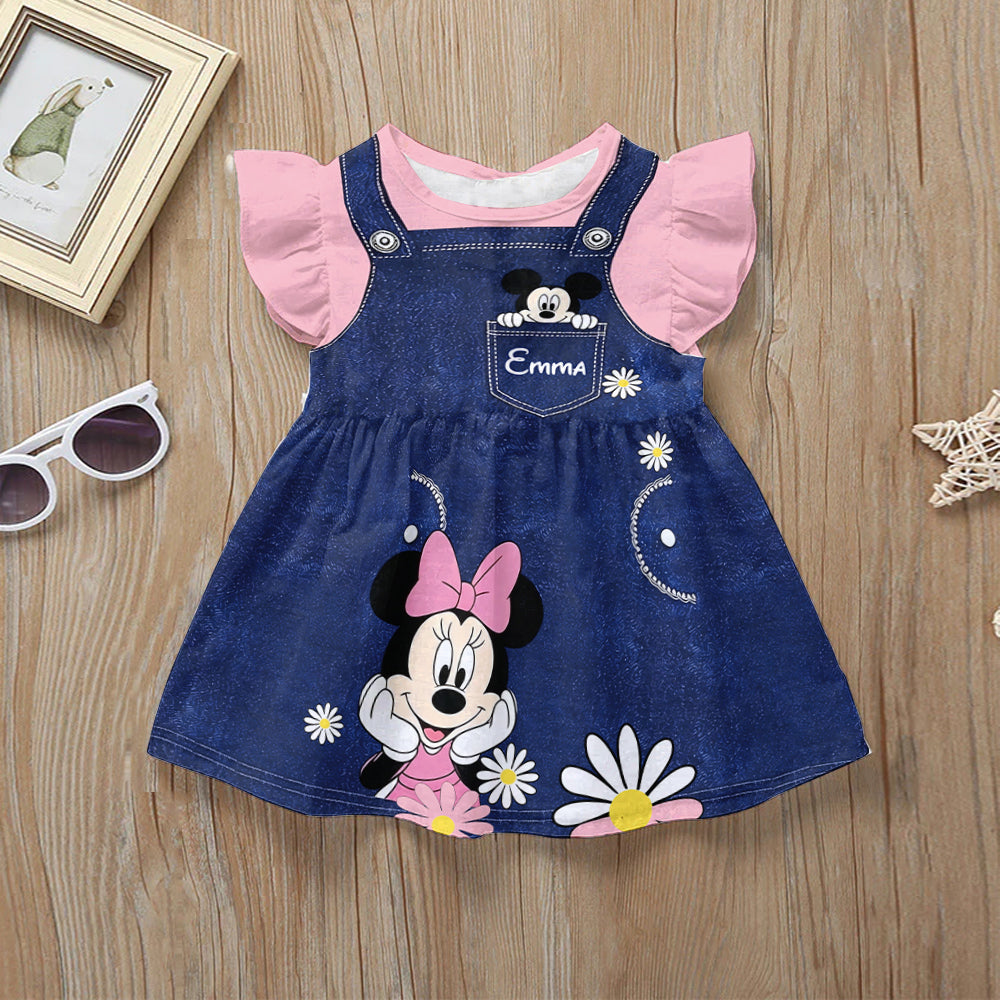 Girls' Digital Print Dress - Personalized Mouse Kid Ruffle Sleeve Dress