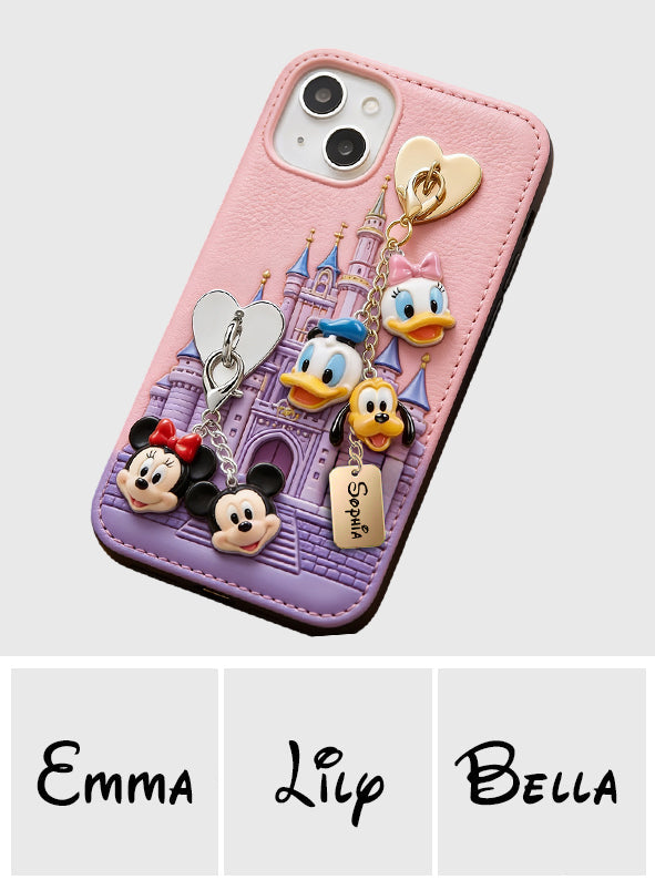 Magical Castle Friends Leather Phone Case & Charm Set - Personalized Mouse Dangling Charms