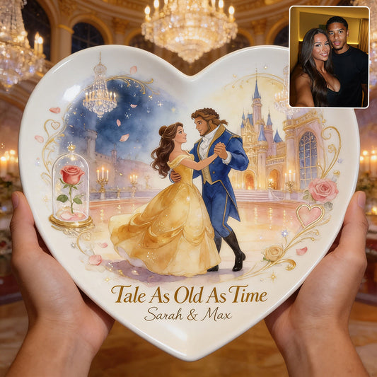 Tale As Old As Time - Personalized Beauty And The Beast Heart Shaped Plate