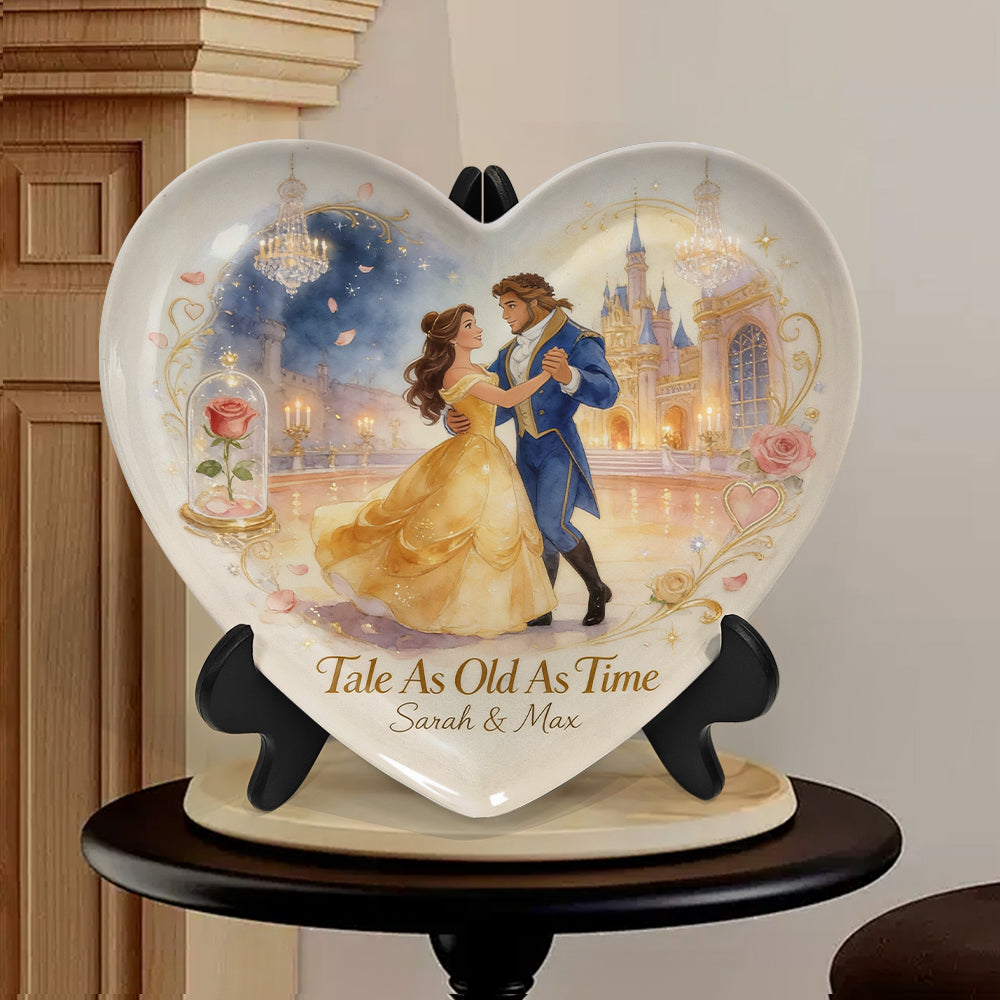 Tale As Old As Time - Personalized Beauty And The Beast Heart Shaped Plate