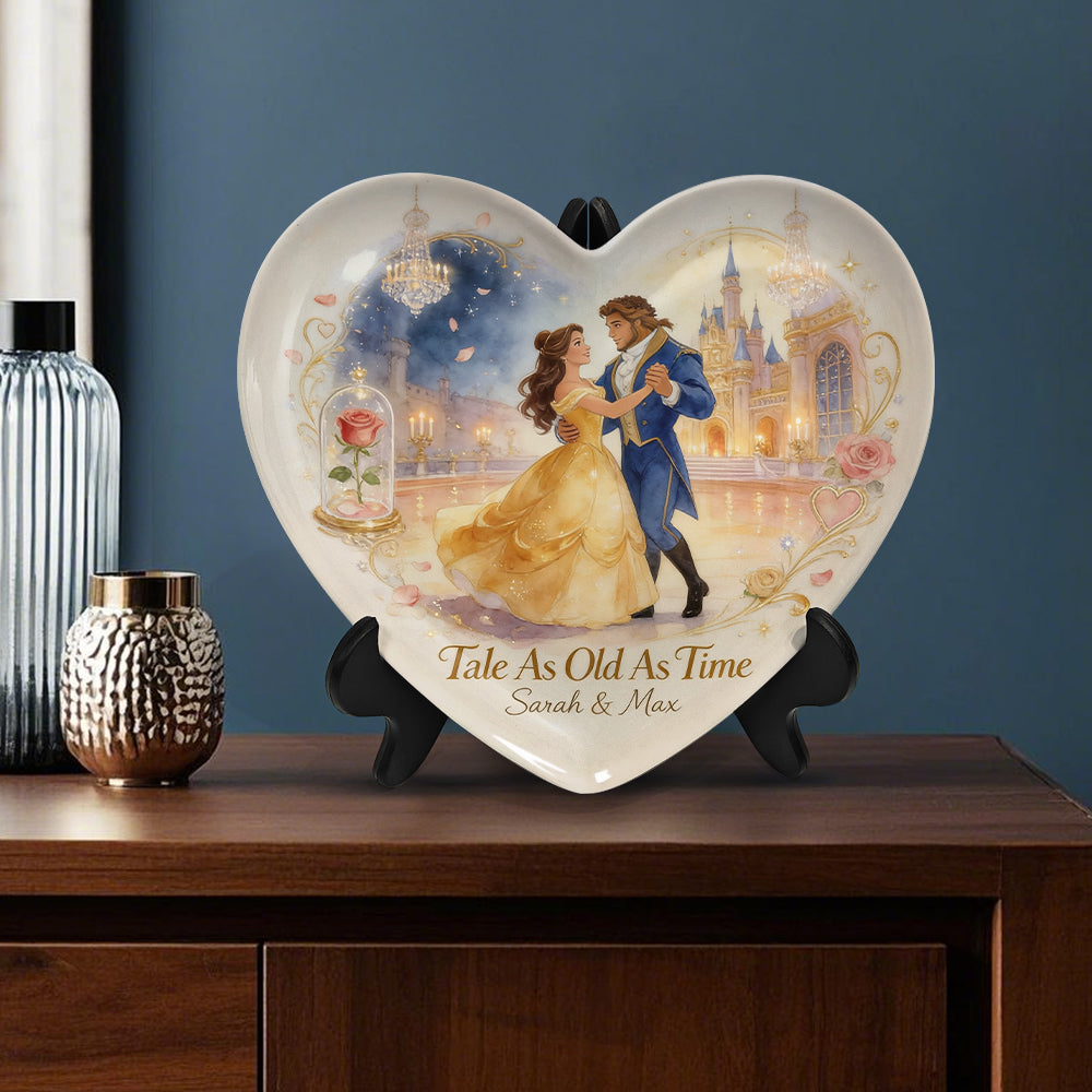 Tale As Old As Time - Personalized Beauty And The Beast Heart Shaped Plate