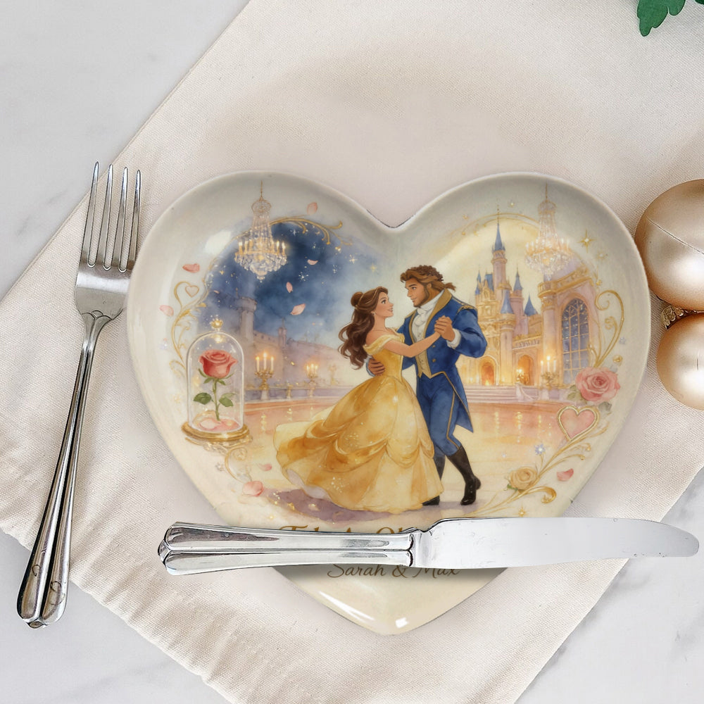 Tale As Old As Time - Personalized Beauty And The Beast Heart Shaped Plate