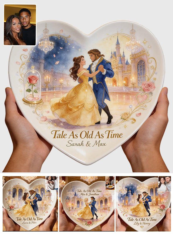 Tale As Old As Time - Personalized Beauty And The Beast Heart Shaped Plate