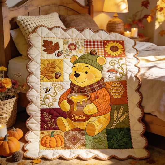 Honey, Leaves & Happy Hearts - Personalized Yellow Bear Shaped Fleece Blanket