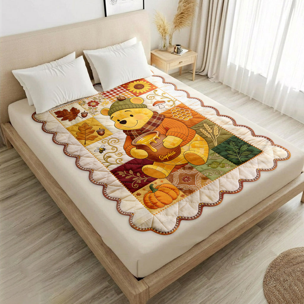 Honey, Leaves & Happy Hearts - Personalized Yellow Bear Shaped Fleece Blanket
