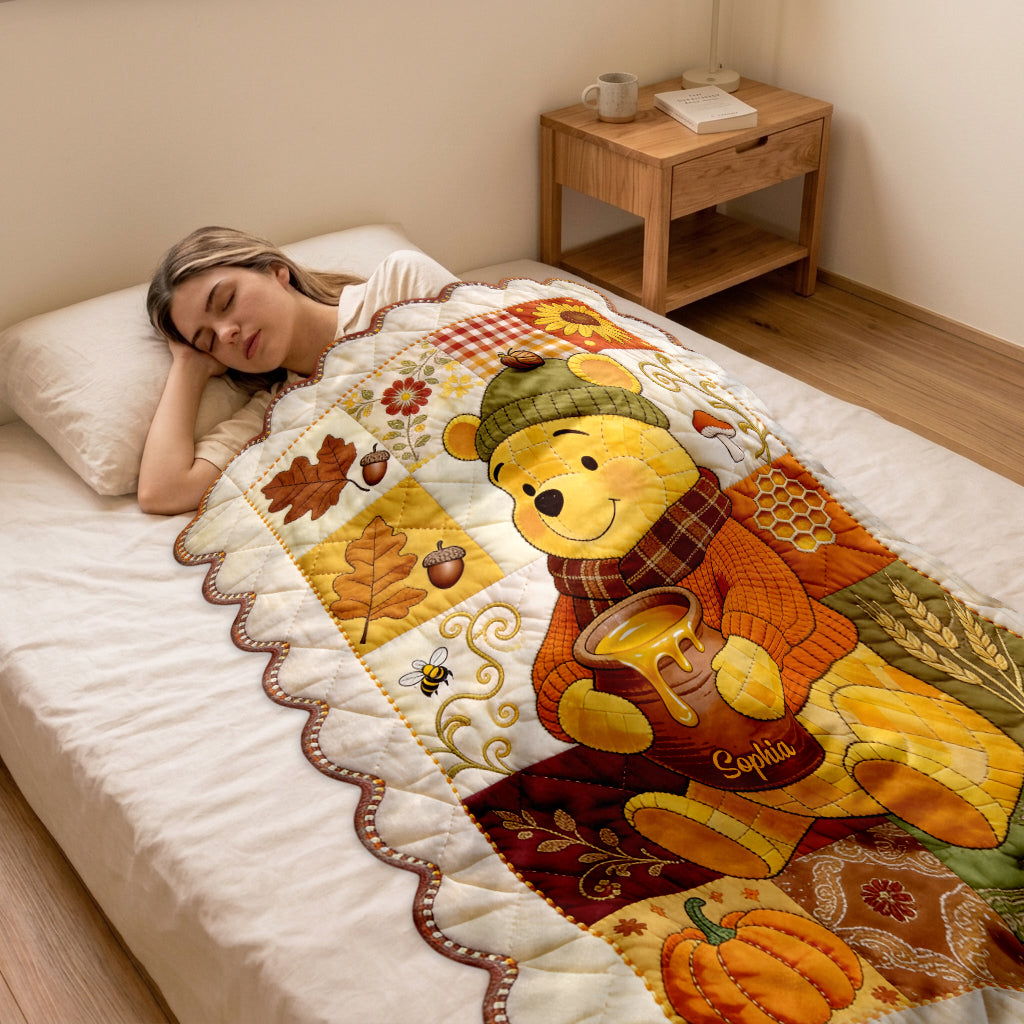 Honey, Leaves & Happy Hearts - Personalized Yellow Bear Shaped Fleece Blanket