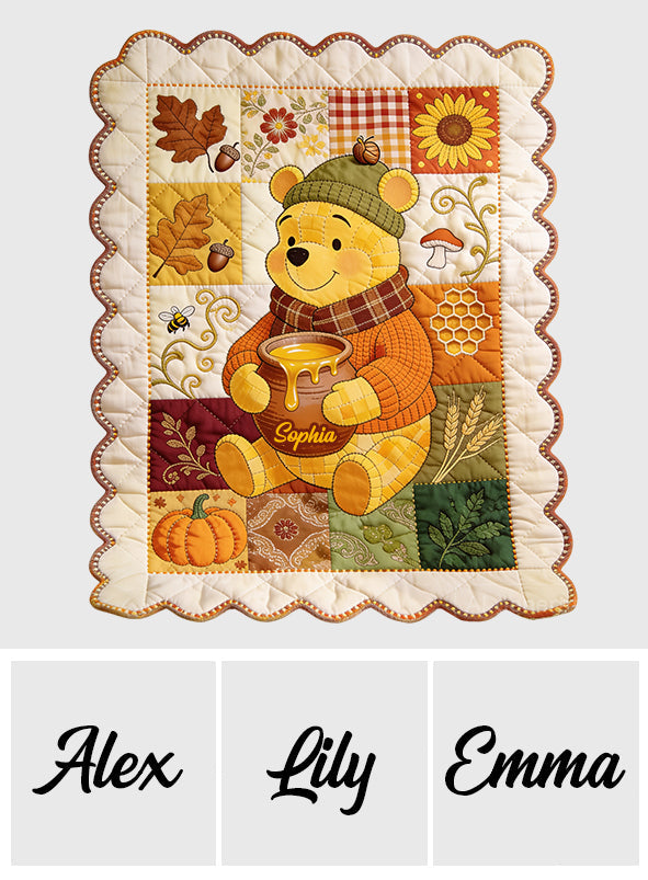 Honey, Leaves & Happy Hearts - Personalized Yellow Bear Shaped Fleece Blanket