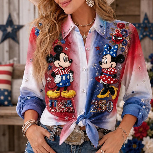 Mouse Couple USA 250th Anniversary - Personalized Mouse Button-Up Shirt