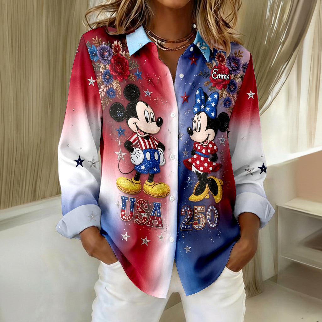 Mouse Couple USA 250th Anniversary - Personalized Mouse Button-Up Shirt