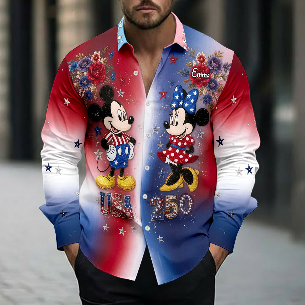Mouse Couple USA 250th Anniversary - Personalized Mouse Button-Up Shirt