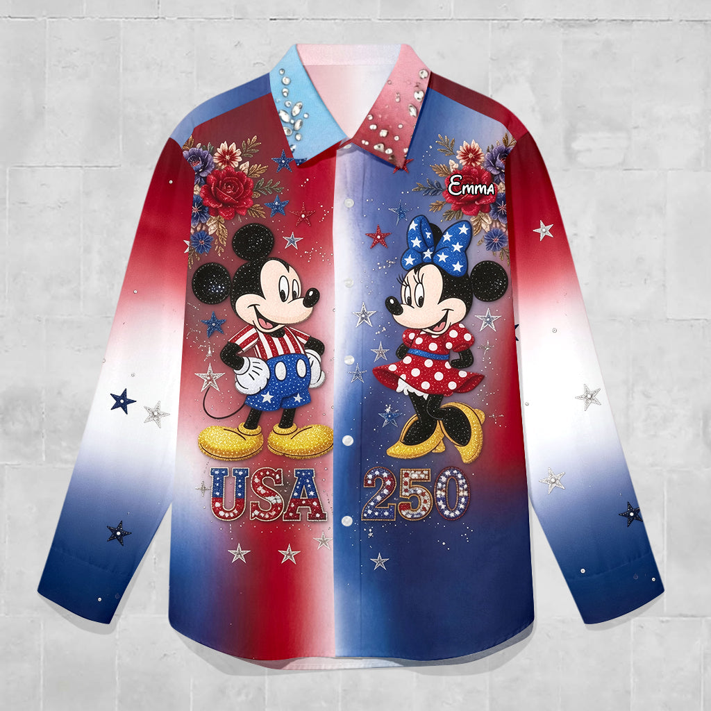 Mouse Couple USA 250th Anniversary - Personalized Mouse Button-Up Shirt