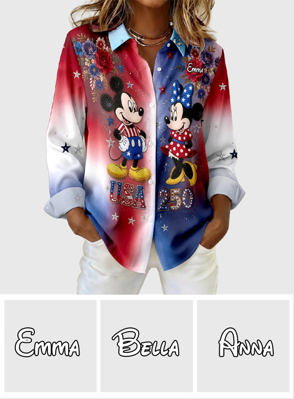 Mouse Couple USA 250th Anniversary - Personalized Mouse Button-Up Shirt