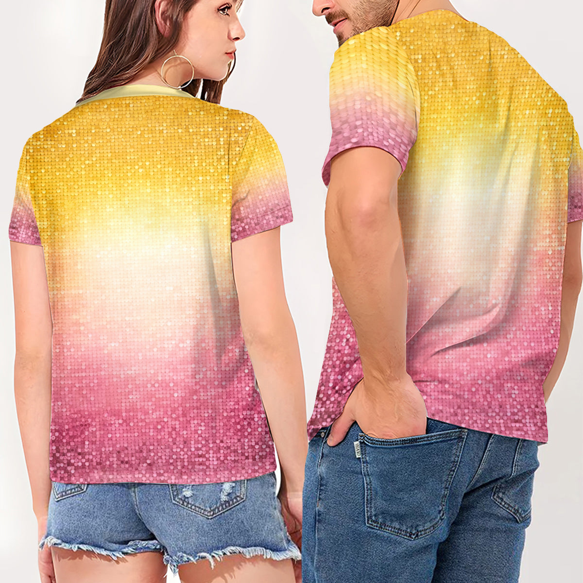 Honey Bear Sequins Style - Personalized Yellow Bear Fully Printed V-Neck T-Shirt