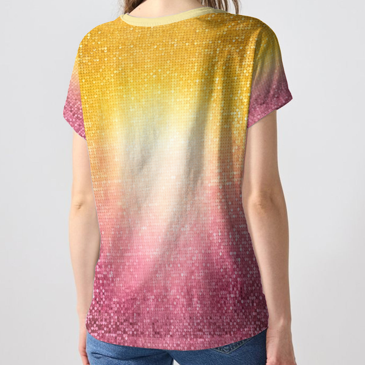 Honey Bear Sequins Style - Personalized Yellow Bear Fully Printed V-Neck T-Shirt