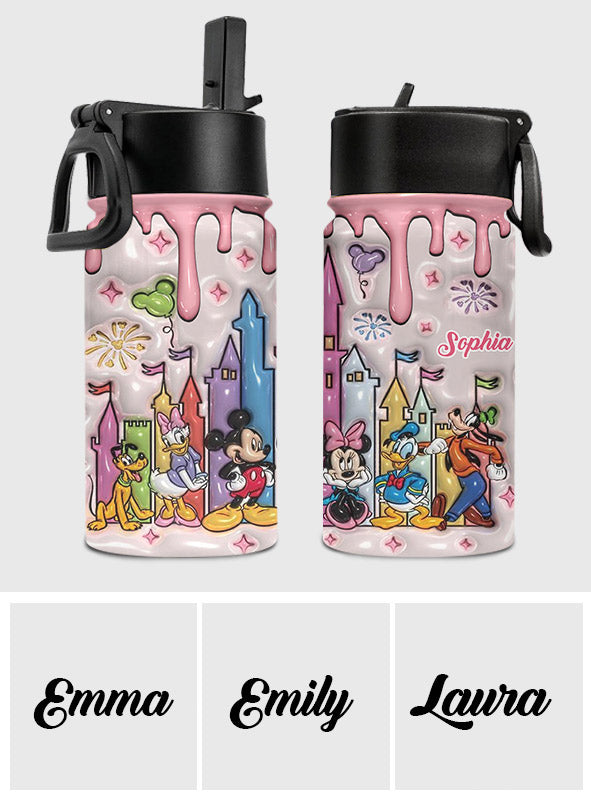Cute Magic Castle Custom Name - Personalized Mouse Kids Water Bottle