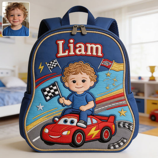 Little Racer - Personalized Racing Lover Changeable Leather Patch Backpack