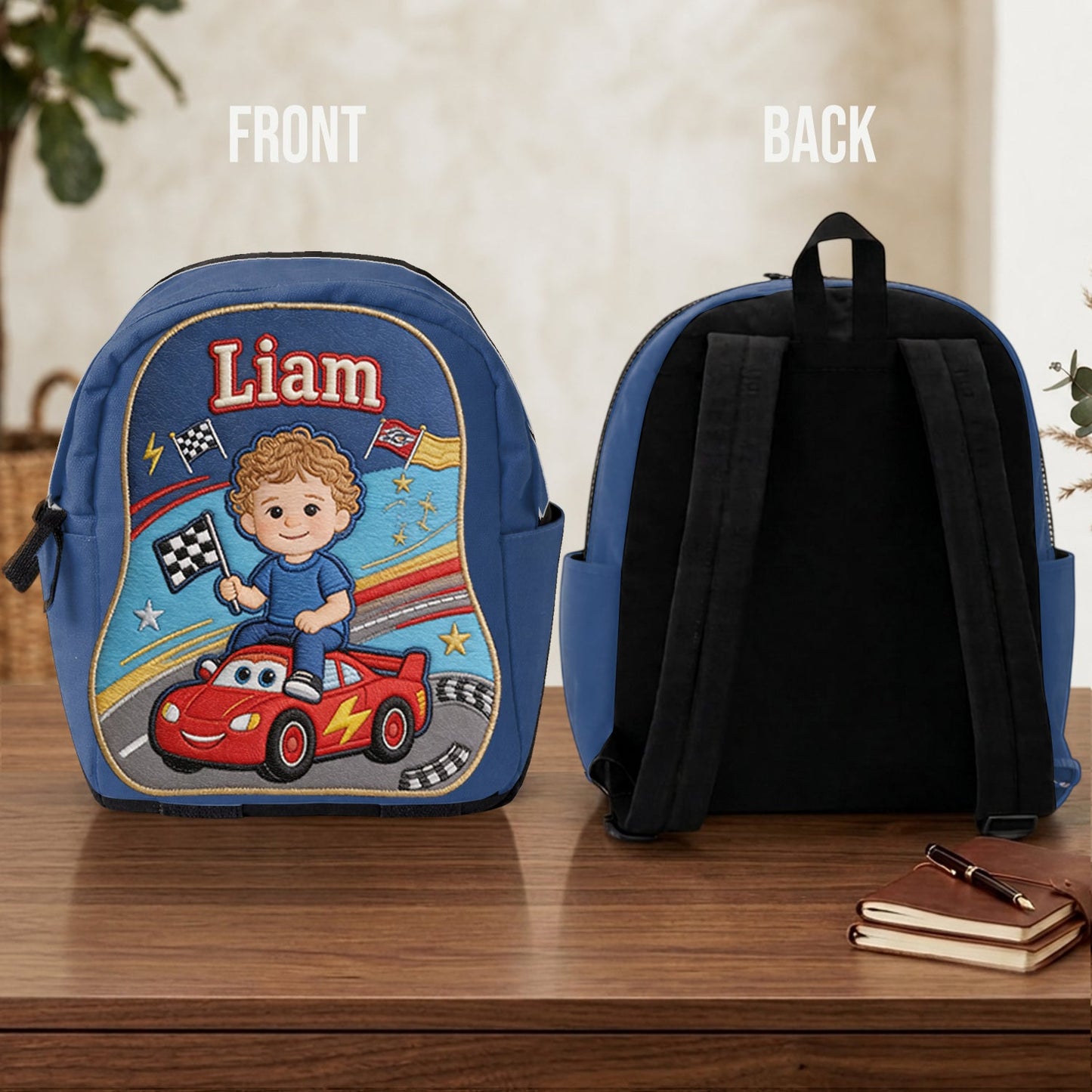Little Racer - Personalized Racing Lover Changeable Leather Patch Backpack