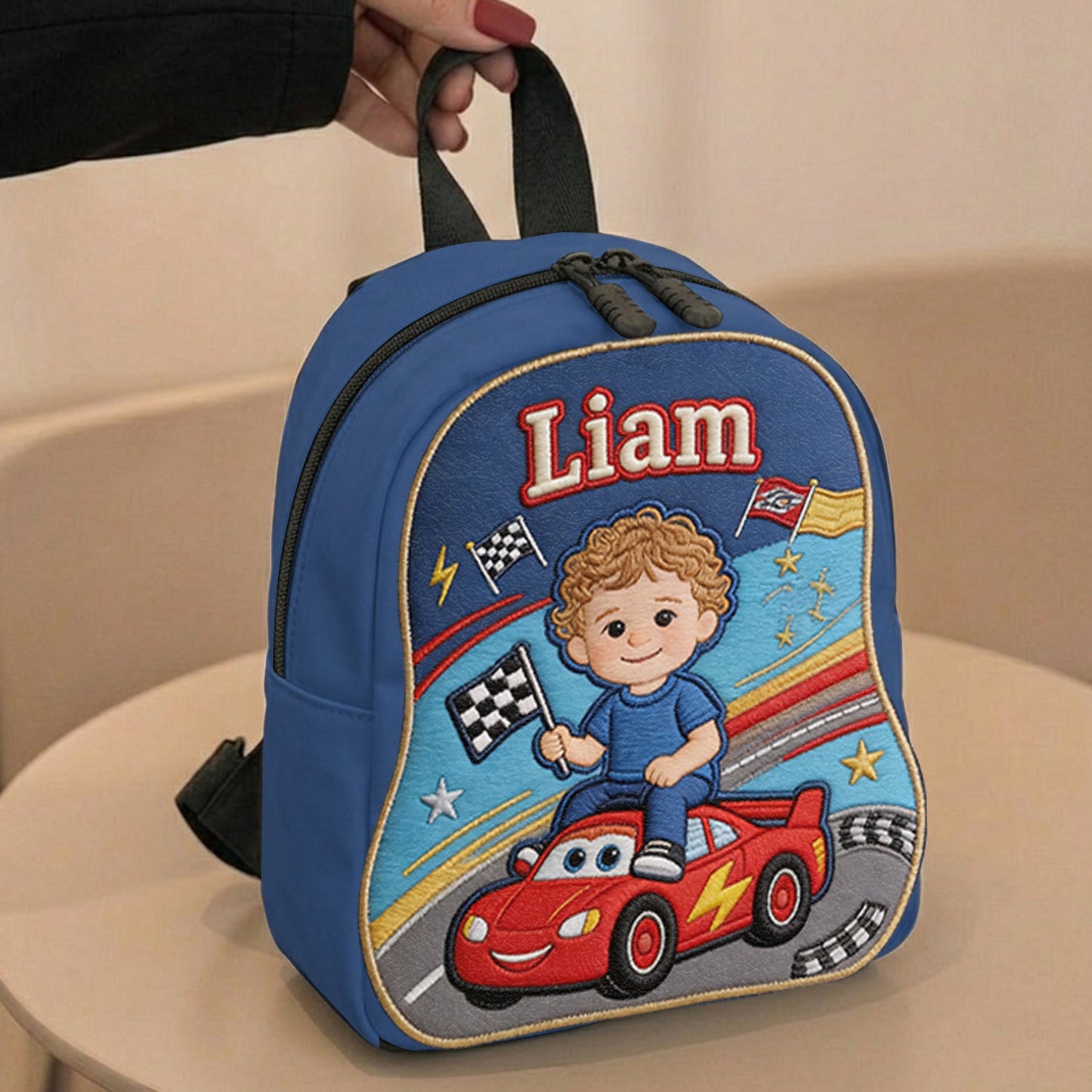 Little Racer - Personalized Racing Lover Changeable Leather Patch Backpack