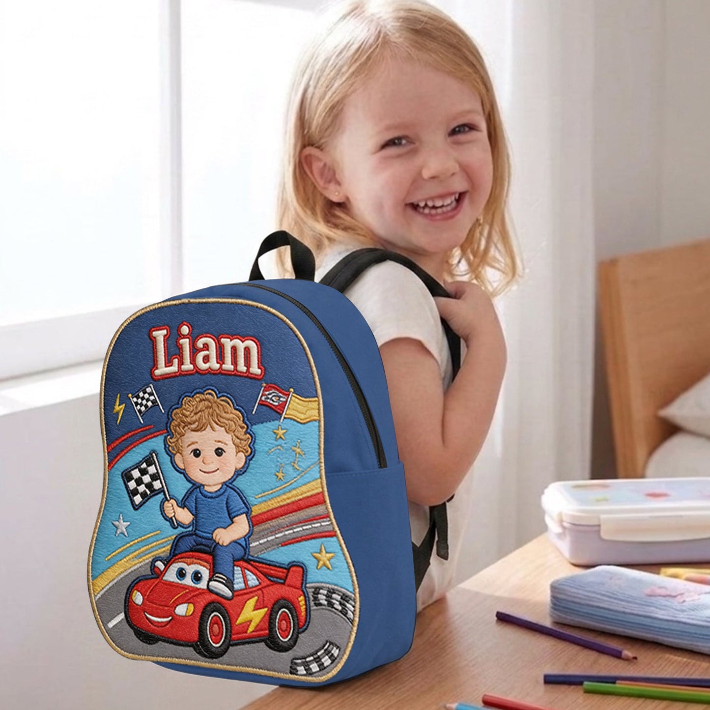 Little Racer - Personalized Racing Lover Changeable Leather Patch Backpack