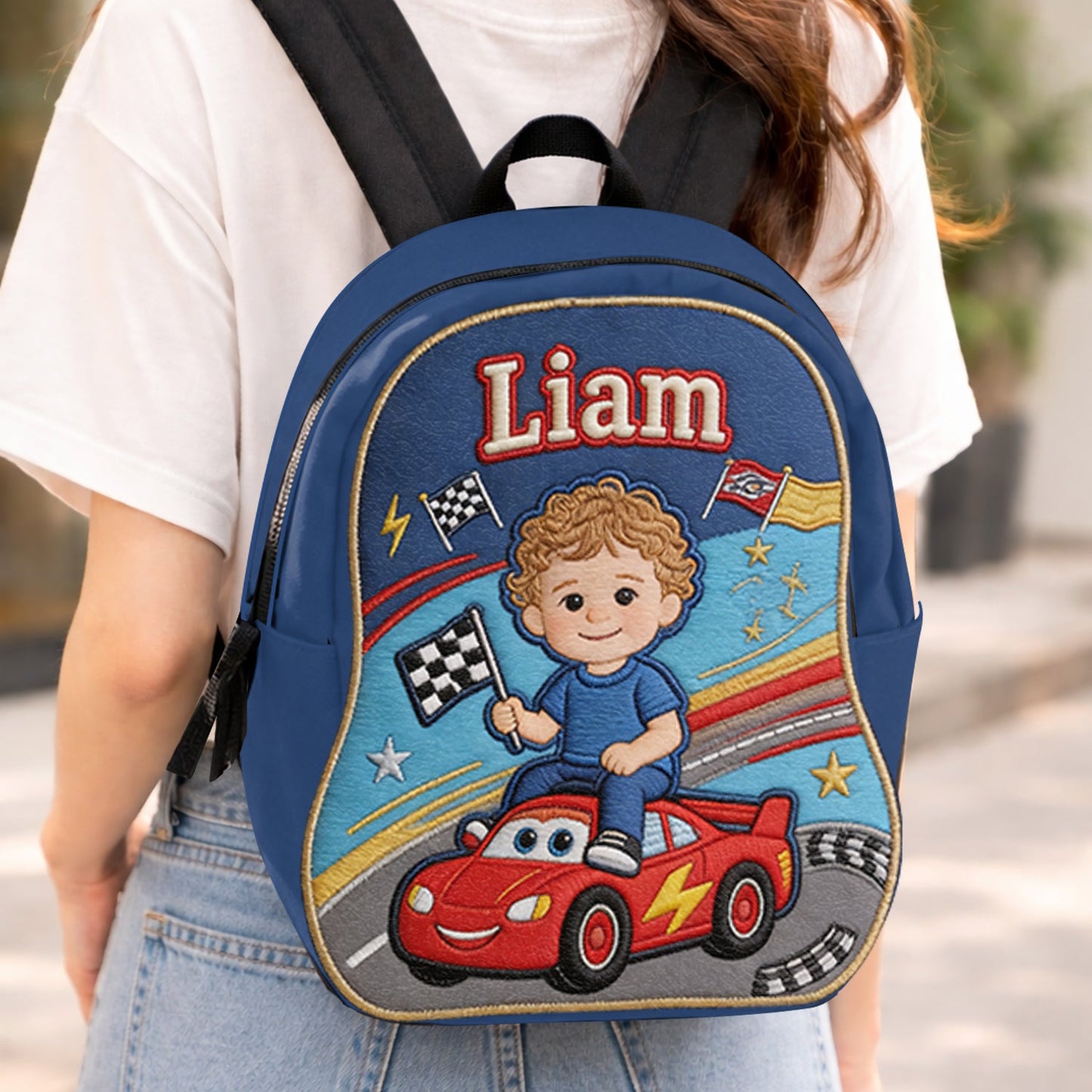 Little Racer - Personalized Racing Lover Changeable Leather Patch Backpack